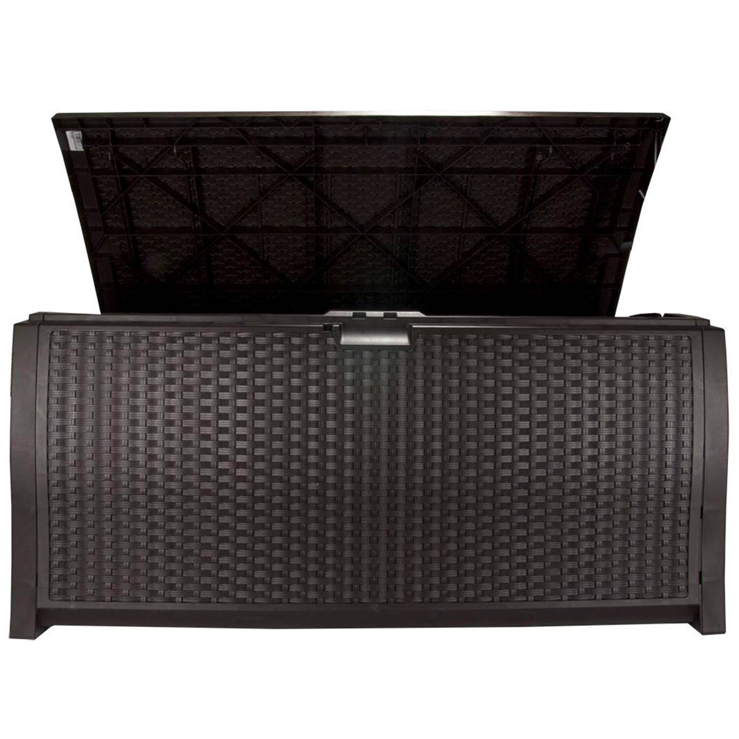 Alt View 4. Suncast - Suncast 99 Gallon Deck Garden Garage Home Wicker Resin Pool Box, Mocha (2 Pack) - Mocha.