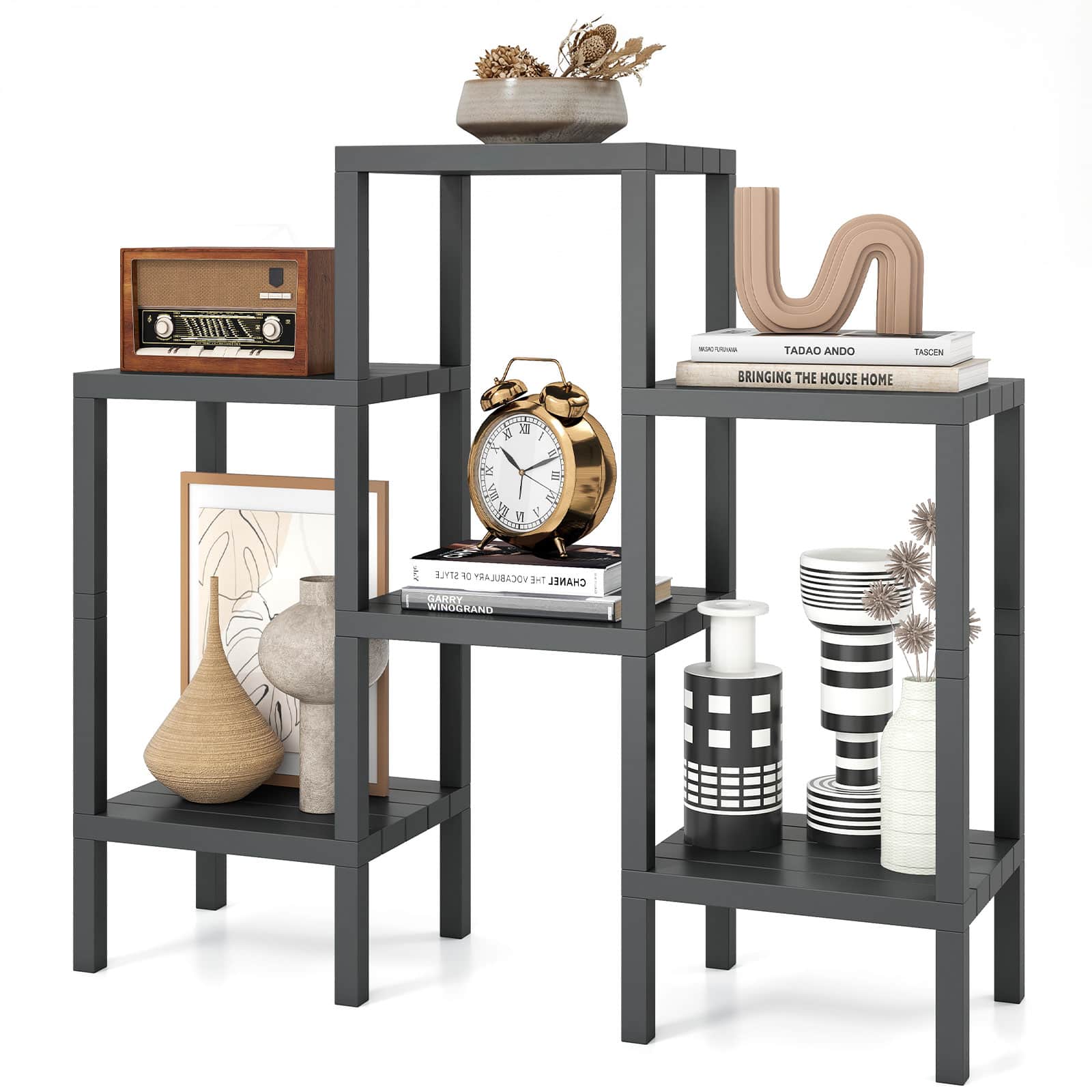 Gymax - 6-Tier Plastic Modular Storage Shelves Open Display Utility Shelving Unit Gray - Gray