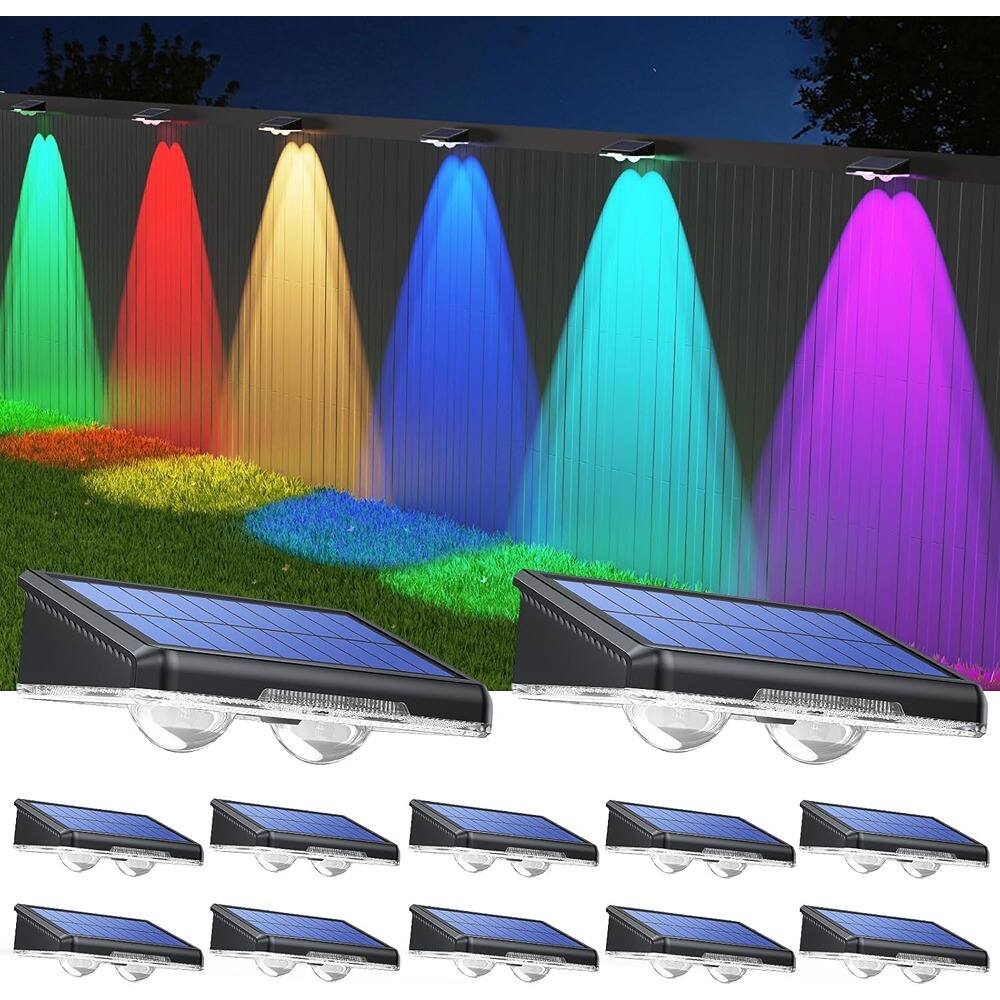 Front. Schertz - Outdoor solar fence lights (12-pack) featuring warm white, six color options, and RGB lighting. These IP66 waterproof LE.
