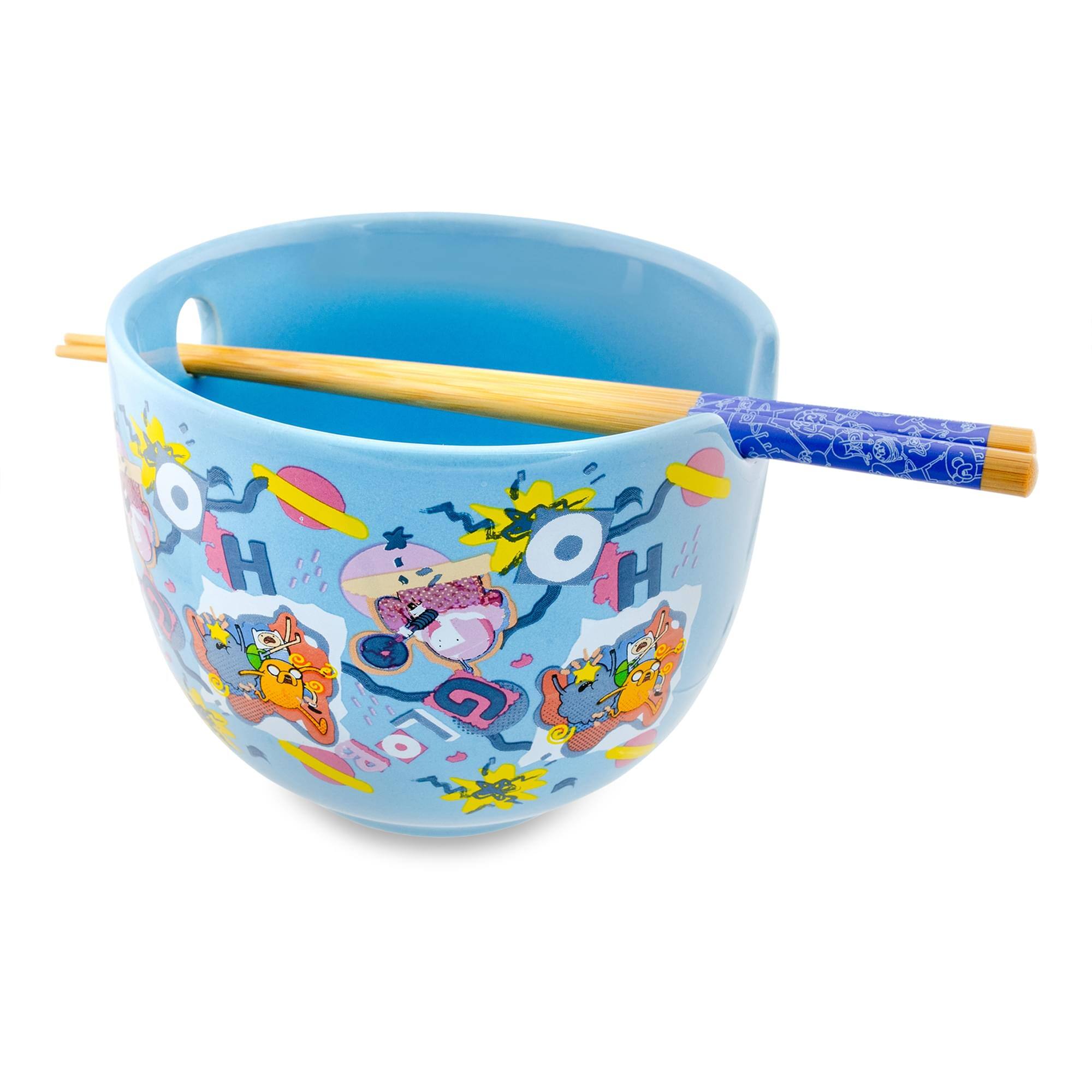 Front. Silver Buffalo - Adventure Time Toss Print 20-Ounce Ramen Bowl and Chopstick Set - Blue.