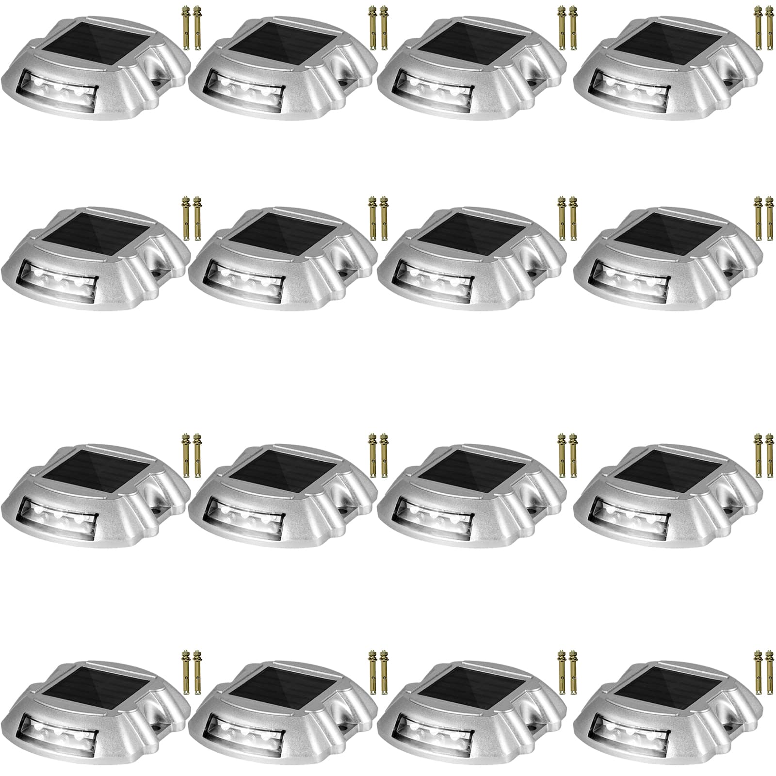 Front. VEVOR - Driveway Lights 16-Pack Solar Driveway Lights Bright White with Screw Solar Deck Lights Outdoor Wireless Dock Lights - Sliver.