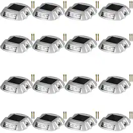 VEVOR - Driveway Lights 16-Pack Solar Driveway Lights Bright White with Screw Solar Deck Lights Outdoor Wireless Dock Lights - Silver