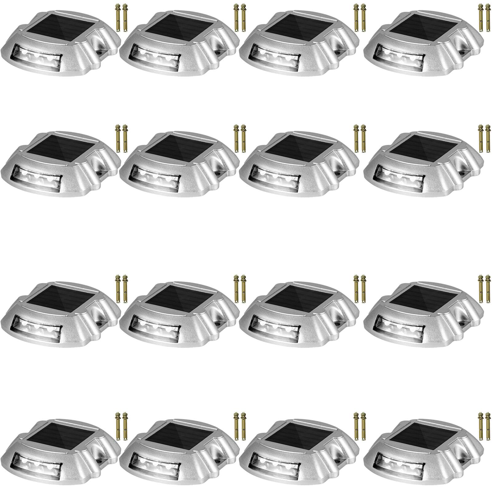 Front. VEVOR - Driveway Lights 16-Pack Solar Driveway Lights Bright White with Screw Solar Deck Lights Outdoor Wireless Dock Lights - Sliver.