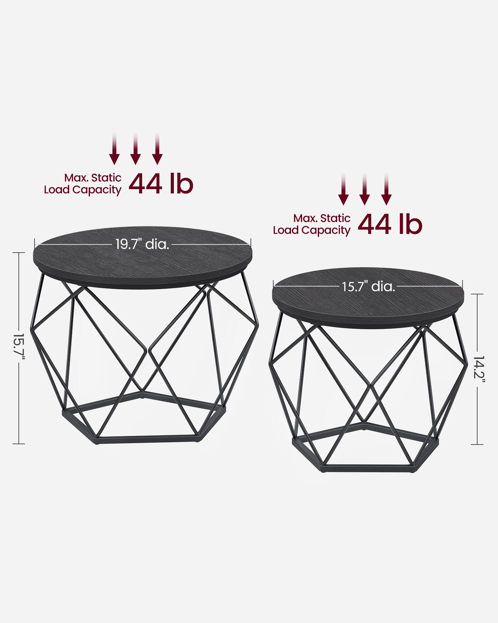 T15.N  
15.7" dia.  
Max. Static Load Capacity 44 lb  
19.7" dia.  
Max. Static Load Capacity 44 lb  
14.2"