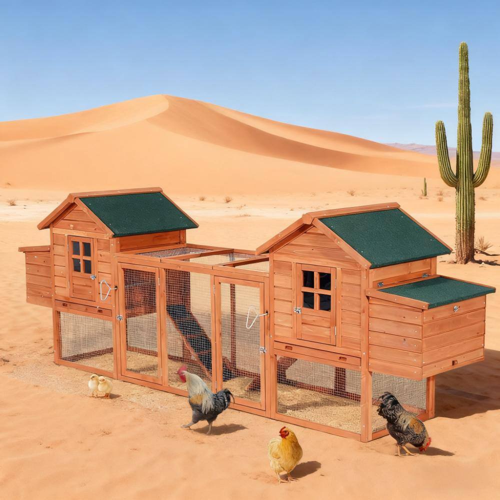 Angle. TinyHomie - 124  Dual Wooden Chicken Coop Rabbit Hutch Hen Poultry Cage Backyard.