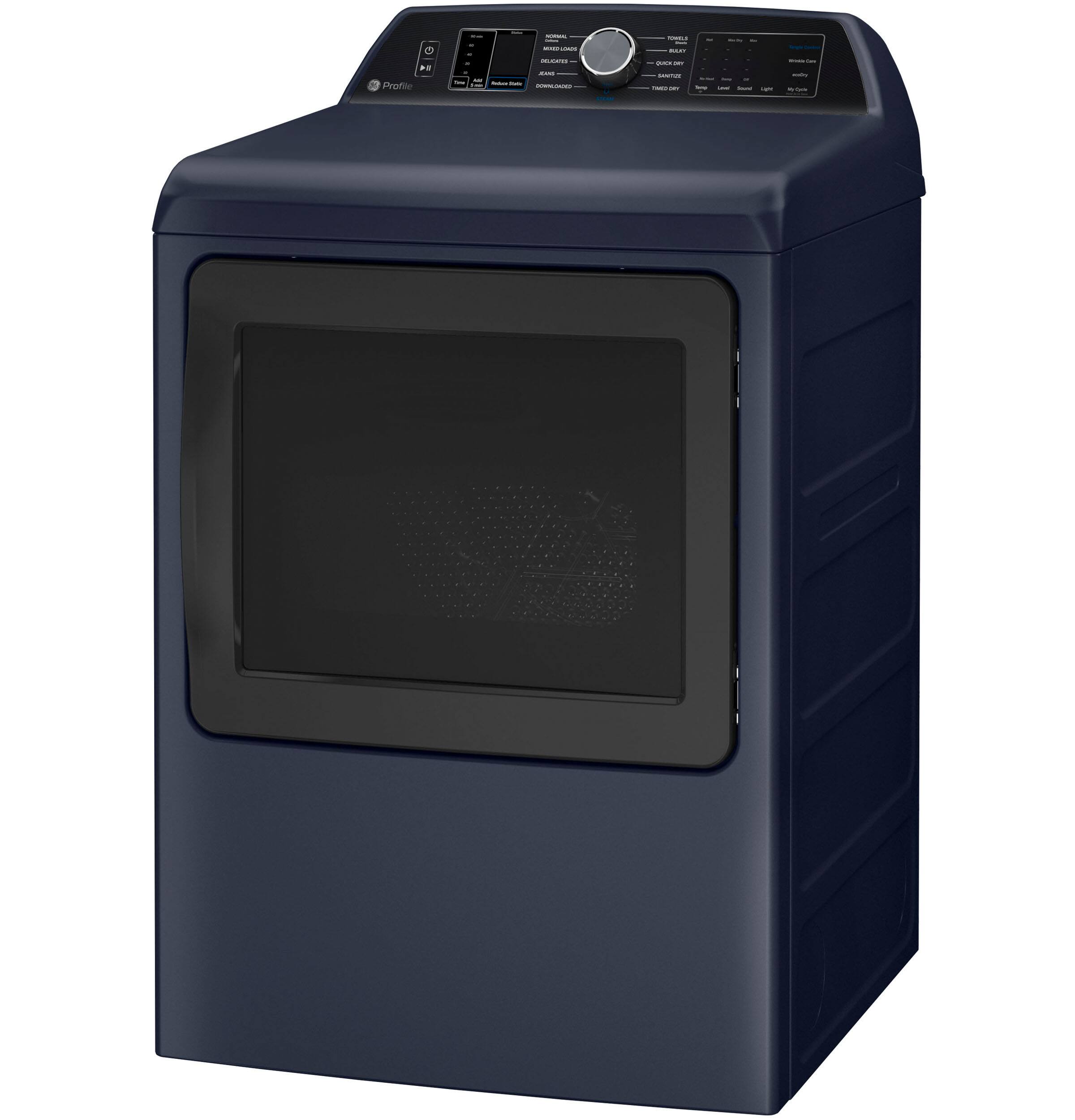 Left. GE Profile - 7.3 Cu. Ft. Smart Electric Dryer with Steam and Tangle Control - Sapphire Blue.