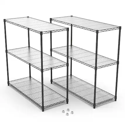 Front. COWLOWN - 2-Pack 3-Tier Wire Shelving Units Adjustable Metal Storage Rack Set - Black.
