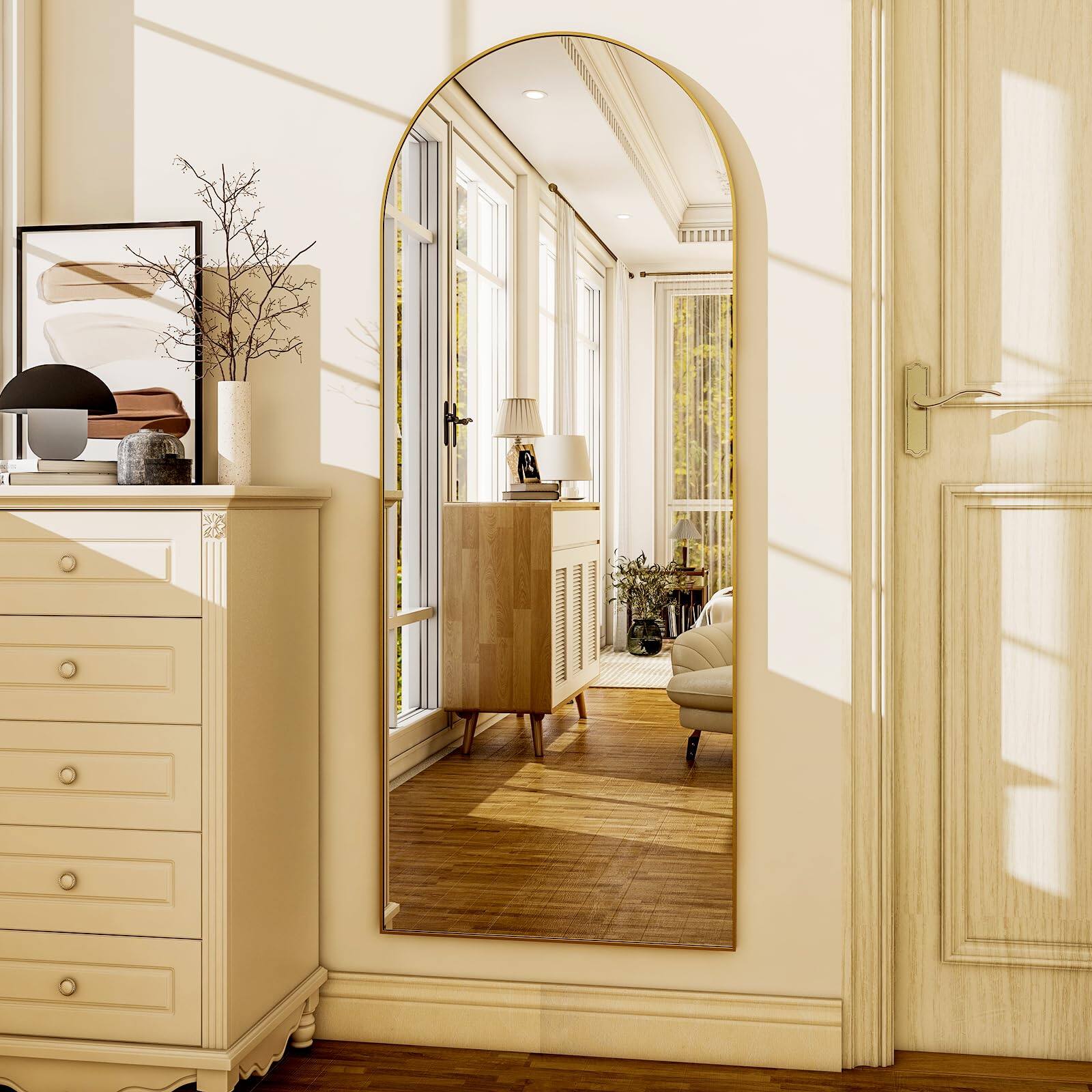 Alt View 1. Hanke - full Length Mirror Arch Floor Mirrors With Aluminum Alloy Frame Free-standing Wall Mounted Or Leaning Bedroom - Gold 86"L x 46"W.