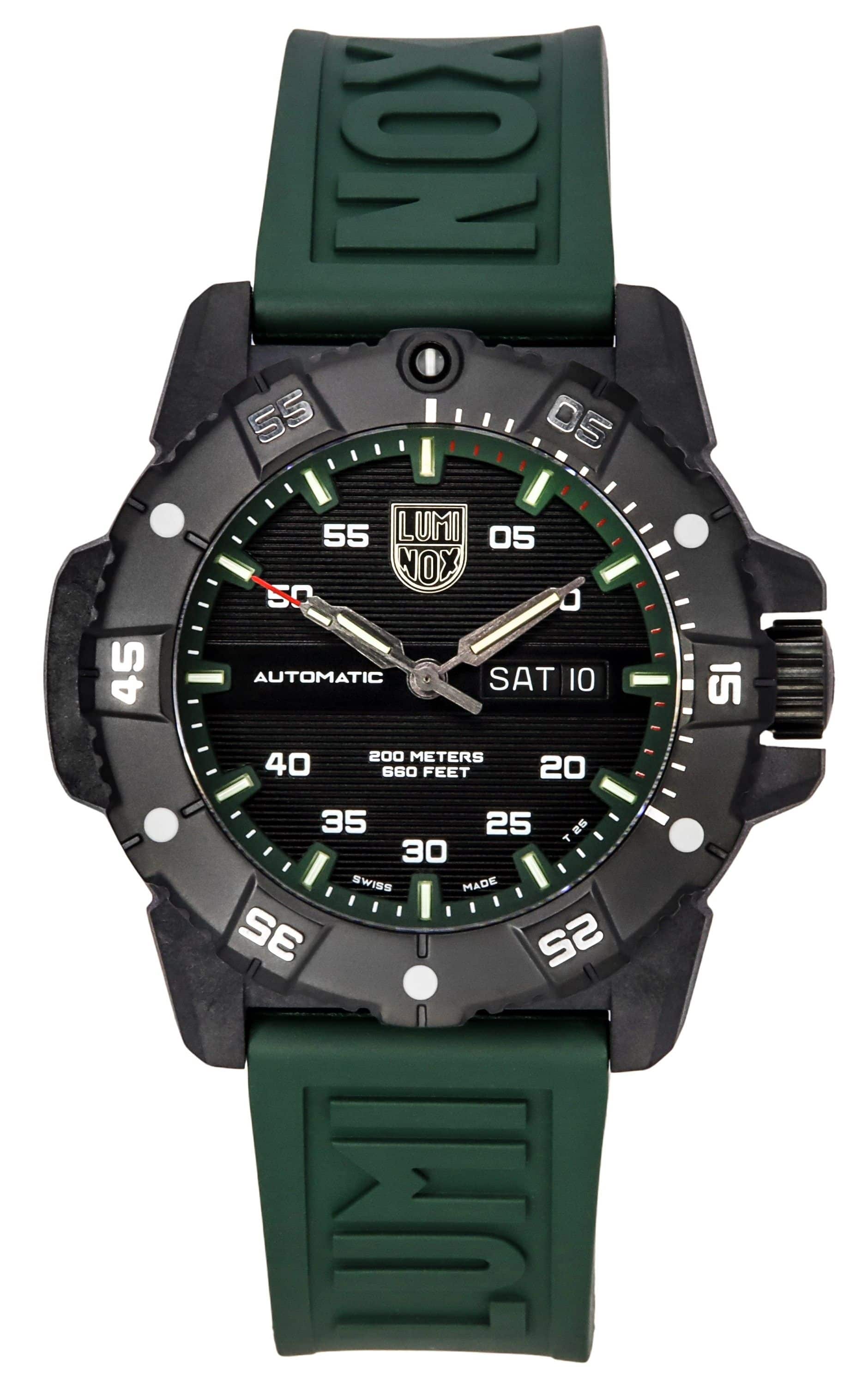 Luminox - Master Carbon SEAL Green Rubber Strap Dial Swiss Automatic Diver's XS.3877 200M Men's Watch - Black