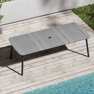 Crestlive Products - Large Aluminum Frame Rectangle Outdoor Dining Table 42.1inWx92.9inL Umbrella Hole - Gray
