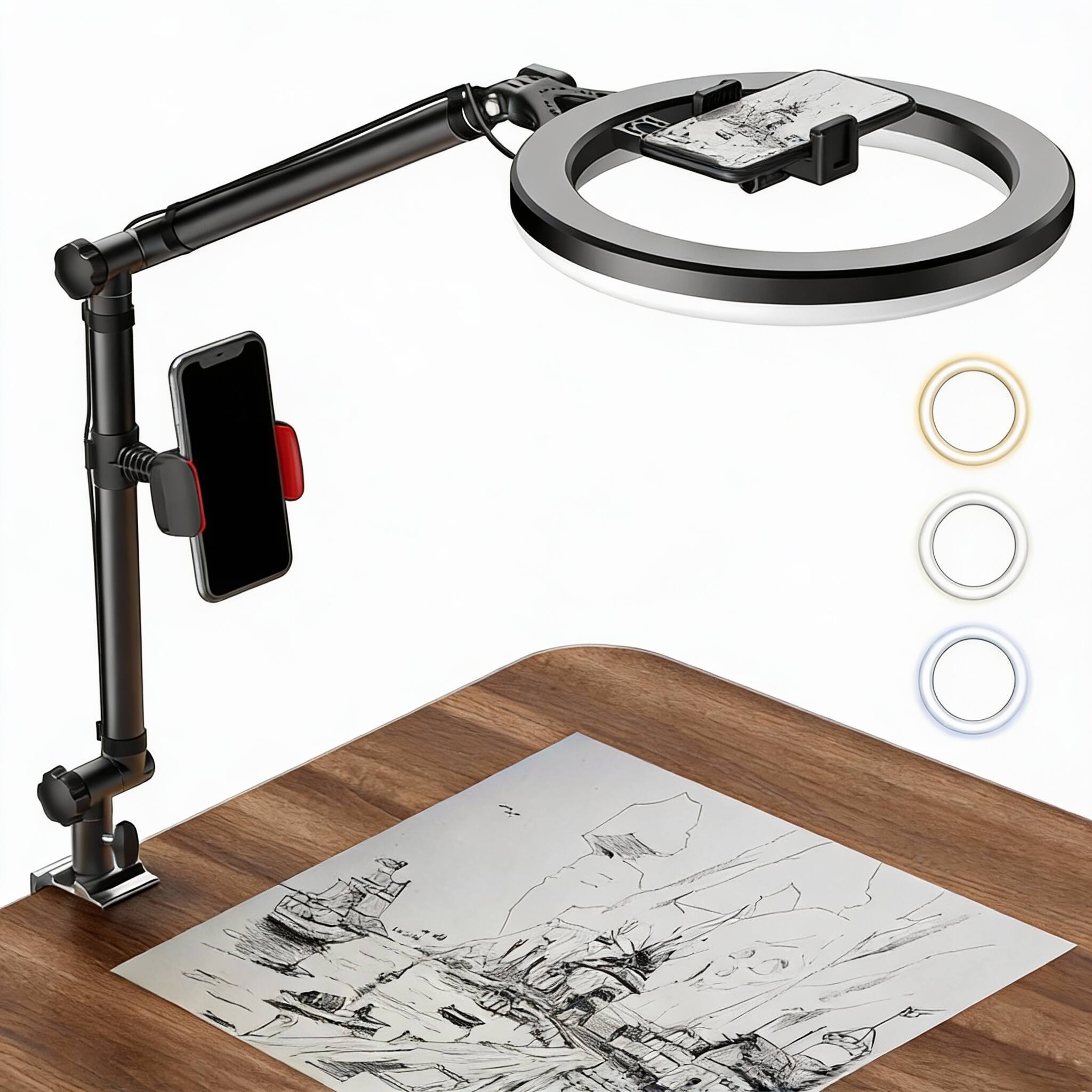 Alt View 1. METALTON - Ring Light With Stand And Phone Holder Usb For Desk Overhead Camera Mount Ringlight Lamp Clamp Photography ... - Default.