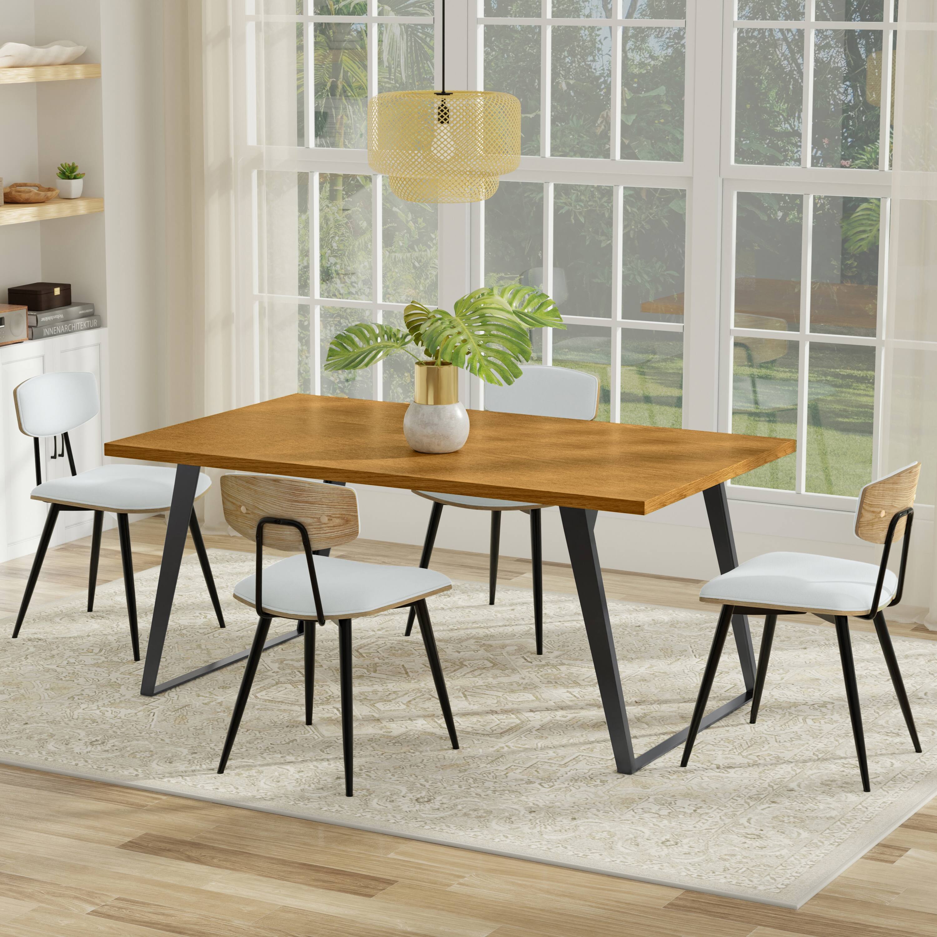 Angle. Simpli Home - Lowry 66 inch x 40 inch Rectangle Modern Industrial Dining Table in Oak Veneer - Oak Veneer.