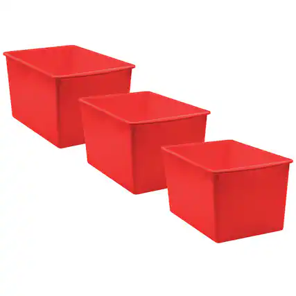 Front. Teacher Created Resources - Teacher Created Resources Red Plastic Multi-Purpose Bin, Pack of 3.