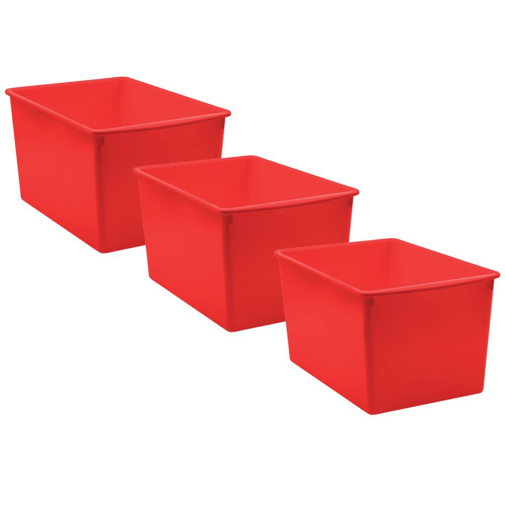 Front. Teacher Created Resources - Teacher Created Resources Red Plastic Multi-Purpose Bin, Pack of 3.