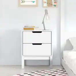 Emma + Oliver - Samuel Kids Double-Drawer Night Stand with Solid Wood Frame, Side Table for Kids Bedroom - White