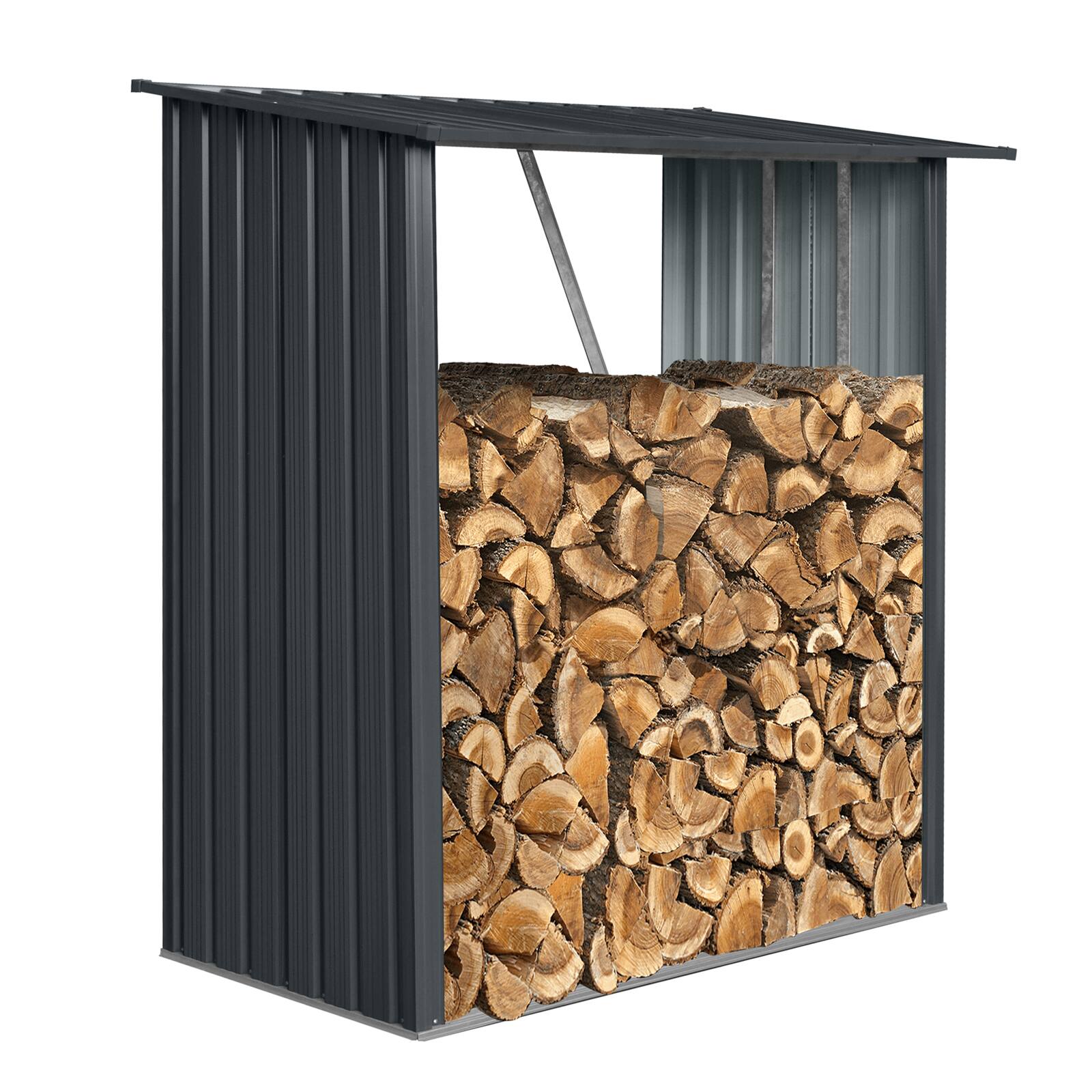 Front. Mondawe - 3ft x 5ft Outdoor Meta Firewood Rack - Black.