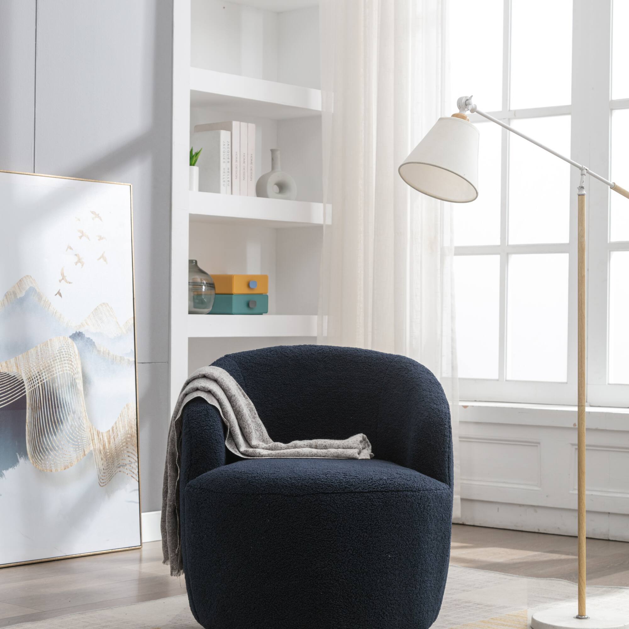 Alt View 6. GOODSILO - Plush Swivel Accent Armchair with Ergonomic Design and 360-Degree Rotation for Modern Interiors - Dark Blue.