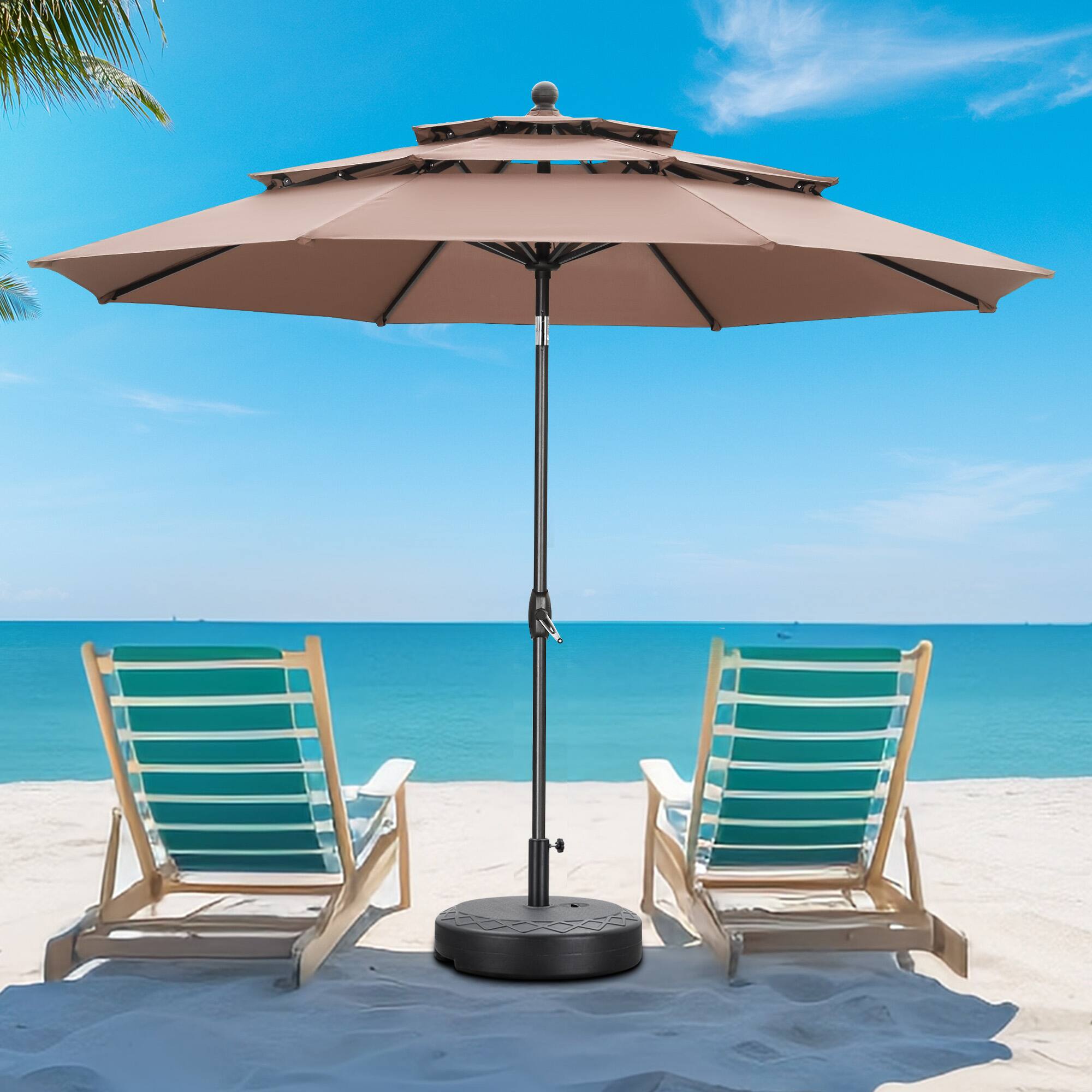 Angle. Ainfox - Ainfox 10 FT Patio Umbrella 3 Tiers Outdoor Market Umbrella with Crank and Tilt for Garden Lawn Backyard Pool - Coffee.