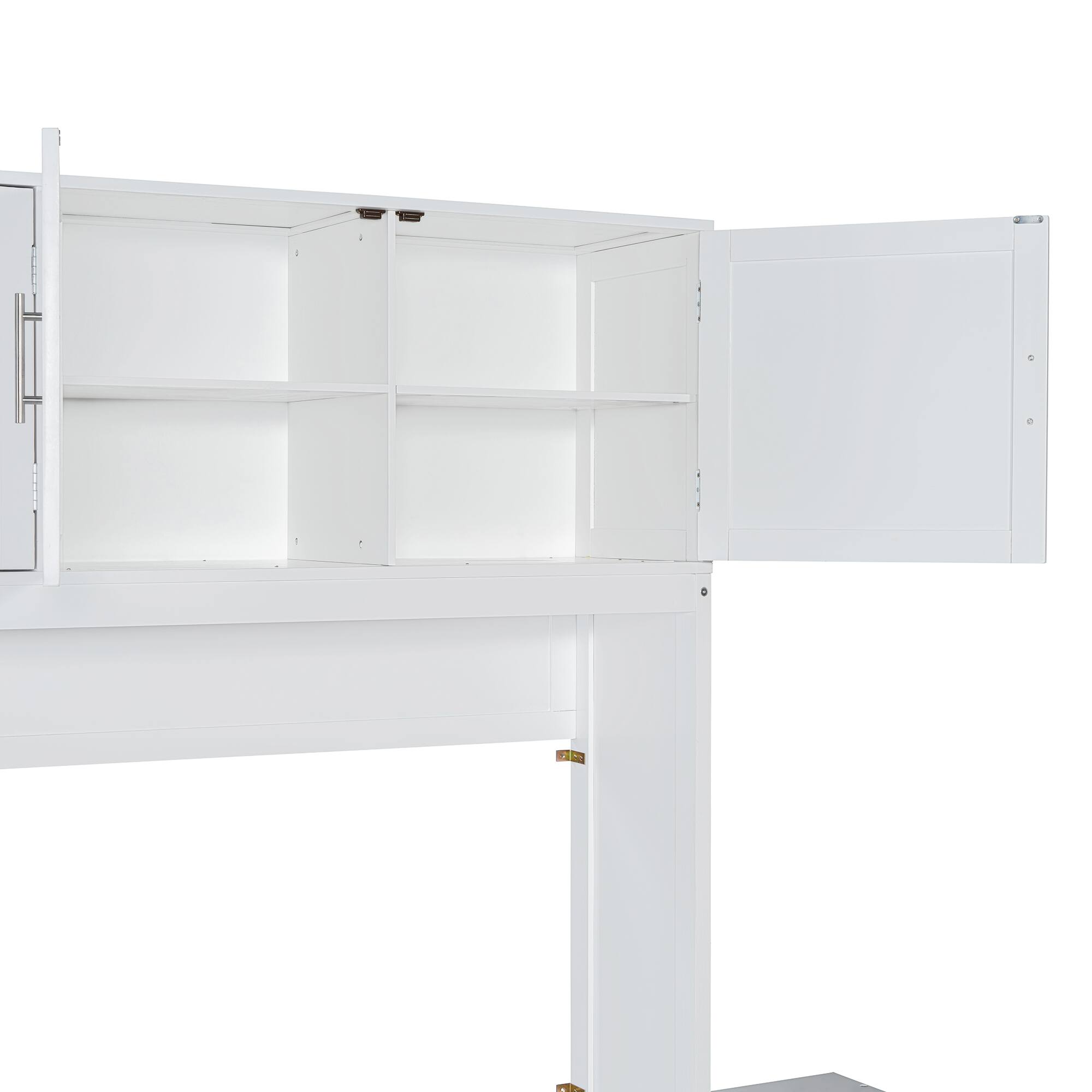 Alt View 10. Tiramisubest - Queen Size Wall Murphy Bed with Desk, Storage, White Wood, Space-Saving - White.