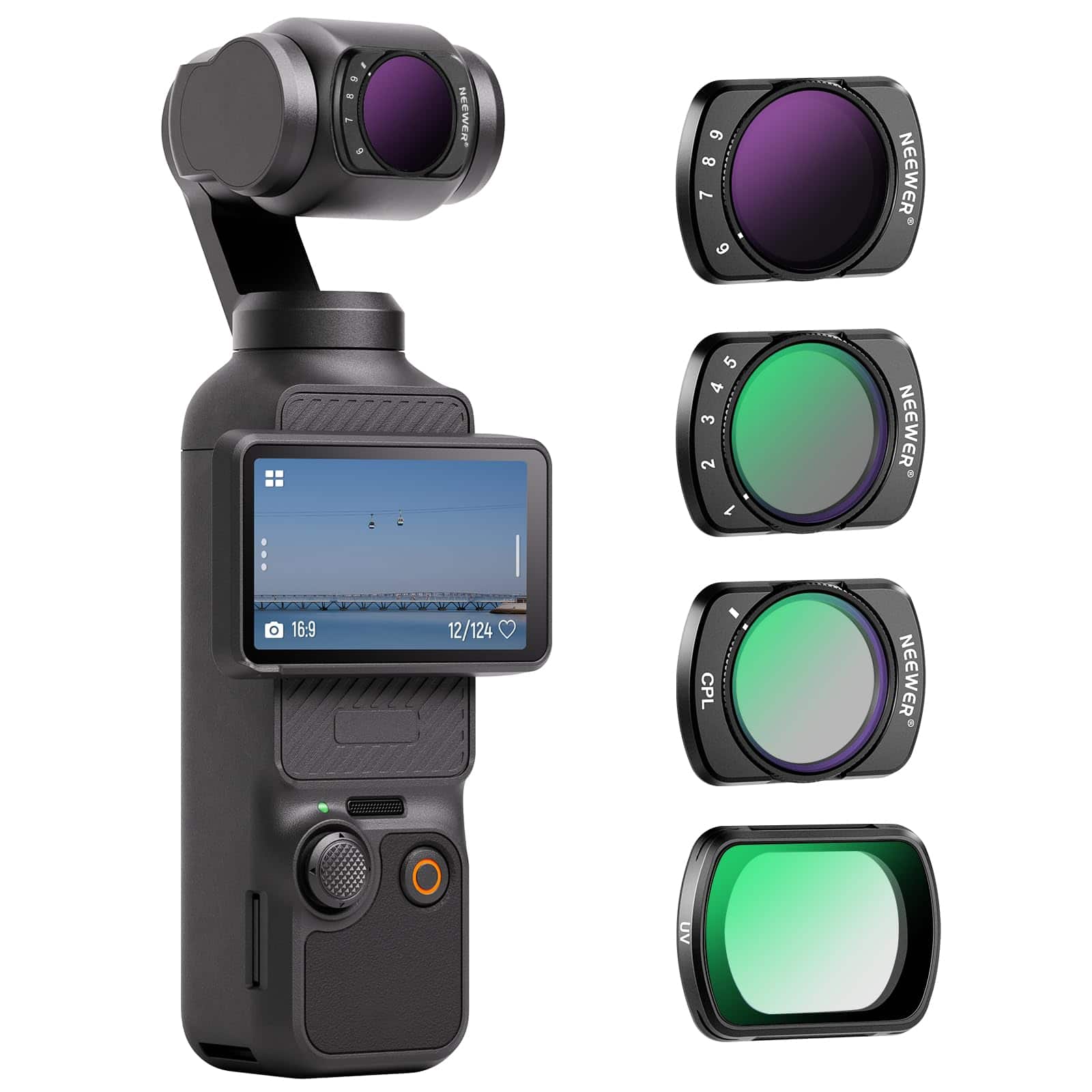 Neewer - Magnetic Variable ND & CPL & UV Filter Set for Osmo Pocket 4/3, 4-Pack, HD Coated