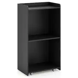 Costway - 41" Presentation Podium with 2 Storage Shelves Laptop Computer Cart 4 Casters - Black