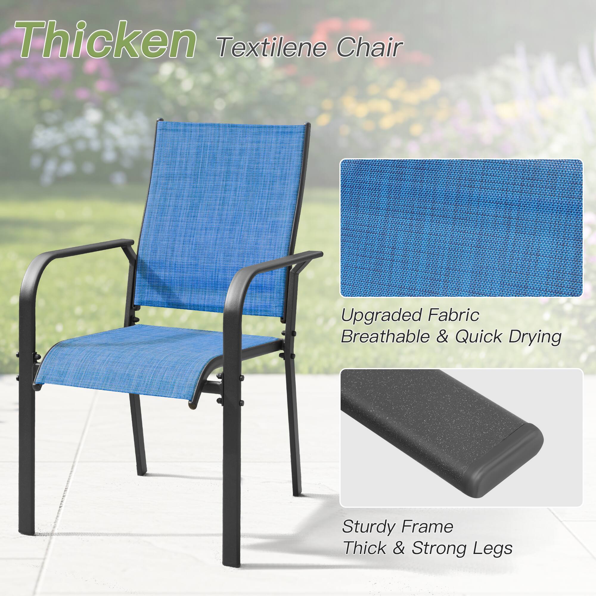 Thicken Textilene Chair

Upgraded Fabric  
Breathable & Quick Drying

Sturdy Frame  
Thick & Strong Legs