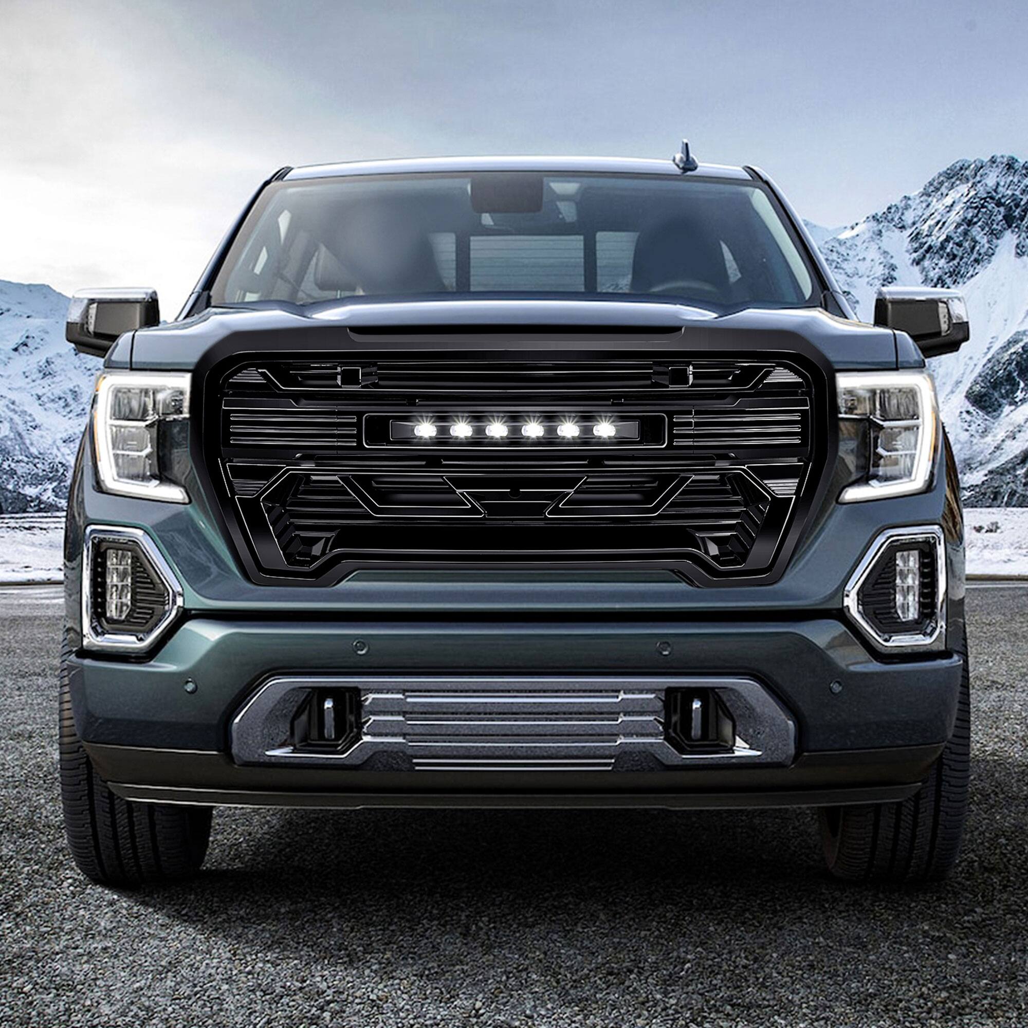 Alt View 5. AMERICAN MODIFIED - AMERICAN MODIFIED Grille w/Lights for 2019-2021 GMC Sierra 1500 Base, SLE, & SLT - Glossy Black.