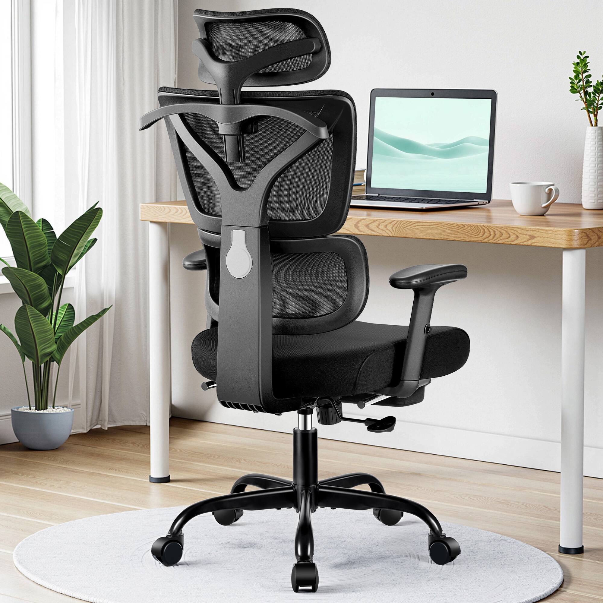 Alt View 3. KERDOM - Home Office Ergonomic Mesh Task Chair with Headrest and Footrest, Adjustable Lumbar Support & Lifting Armrests, Tilt - Black.