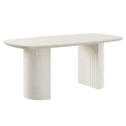 Front. Boyel Living - White Wood 70.87 Inch Trestle Dining Table Seats 6 Modern Rectangular MDF Table - White.