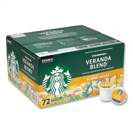 Sure, here is the corrected and grouped text from the image:
---
**STARBUCKS® VERANDA BLEND**
**KEURIG® GENUINE K-CUP PODS**
**72 COUNT**
**COMMITTED TO 100% ETHICAL COFFEE SOURCING**
**NOTES OF TOASTED MALT & MILK CHOCOLATE**
**STARBUCKS® ROAST BLONDE ROAST**
**RECYCLABLE K-CUP PODS**
**KEURIG®**
**STARBUCKS®**
**VERANDA BLEND**
**STARBUCKS® ROAST BLONDE ROAST**
**NOTES OF TOASTED MALT & MILK CHOCOLATE**
**72 COUNT**
**RECYCLABLE K-CUP PODS**
**KEURIG®**
**STARBUCKS®**
**VERANDA BLEND**
**STARBUCKS® ROAST BLONDE ROAST**
**NOTES OF TOASTED MALT & MILK CHOCOLATE**
**72 COUNT**
**RECYCLABLE K-CUP PODS**
**KEURIG®**
**STARBUCKS®**
**VERANDA