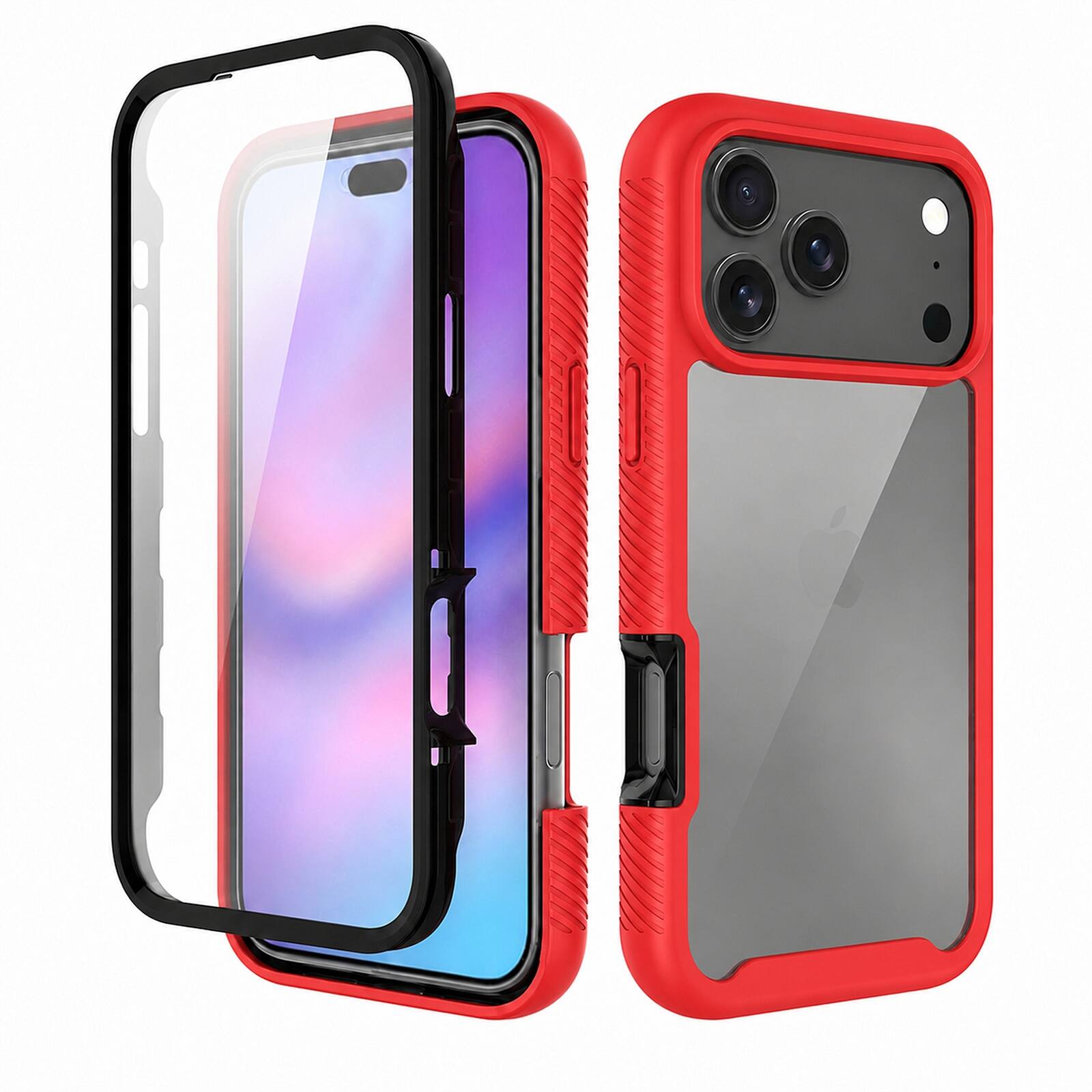 Angle. UUCOVER - Full Body Protection Case for iPhone 18 Pro Max,Shockproof TPU+PC Clear Case Built-in Screen Protector Cover - Red.