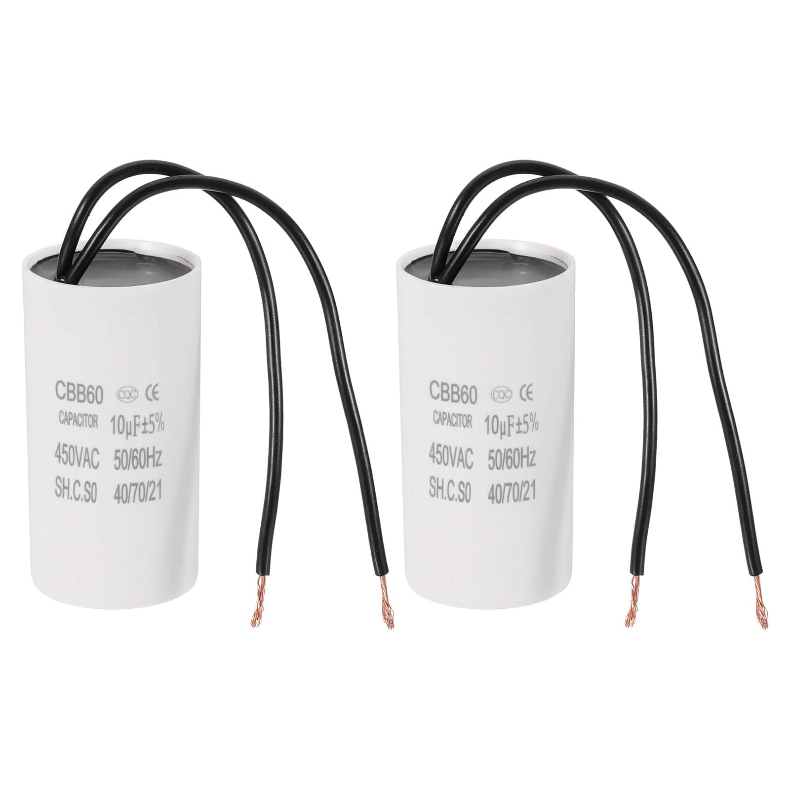 Unique Bargains - 2pcs 10uF CBB60 Running Capacitor, AC 450V 2 Wires 50/60Hz for Refrigerators, Washing Machines, Water Pumps - White price history on PriceWatchPro