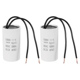Unique Bargains - 2pcs 10uF CBB60 Running Capacitor, AC 450V 2 Wires 50/60Hz for Refrigerators, Washing Machines, Water Pumps - White