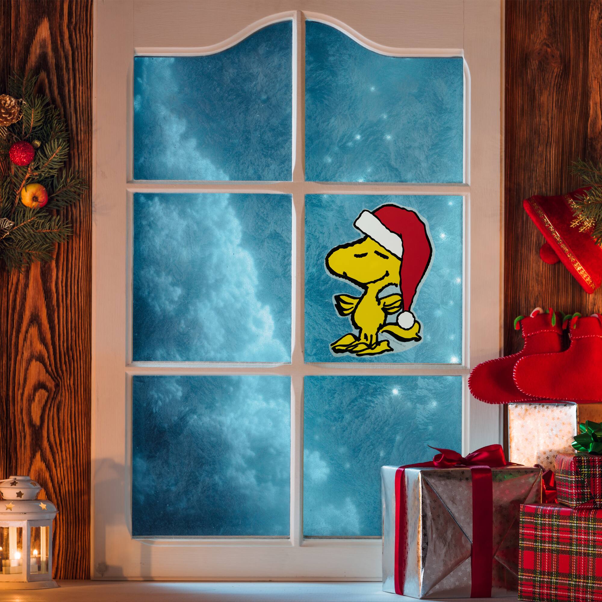 Alt View 1. Northlight - Peanuts Woodstock in Santa Hat Christmas Window Cling Decoration - 7" - Yellow.