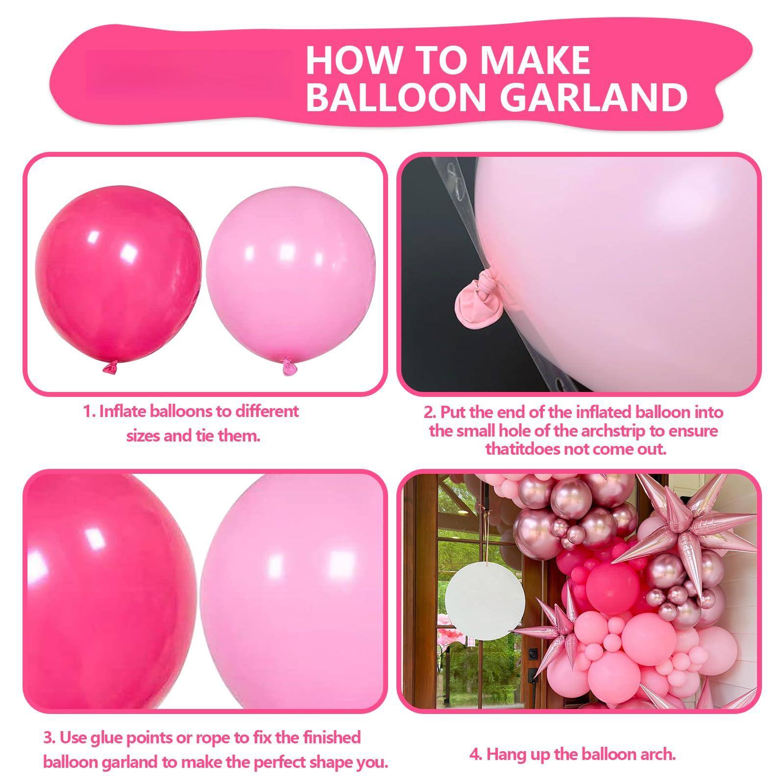 Sure, here is the corrected and grouped text:

---

**HOW TO MAKE BALLOON GARLAND**

1. Inflate balloons to different sizes and tie them.

2. Put the end of the inflated balloon into the small hole of the archstrip to ensure that it does not come out.

3. Use glue points or rope to fix the finished balloon garland to make the perfect shape you.

4. Hang up the balloon arch.

---