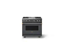Viking - Pro 5 Series 5.1 Cu. Ft. Freestanding Sealed 4 Burner Gas Convection Range w. Griddle - Cast Black w. Brushed Brass - Cast Black