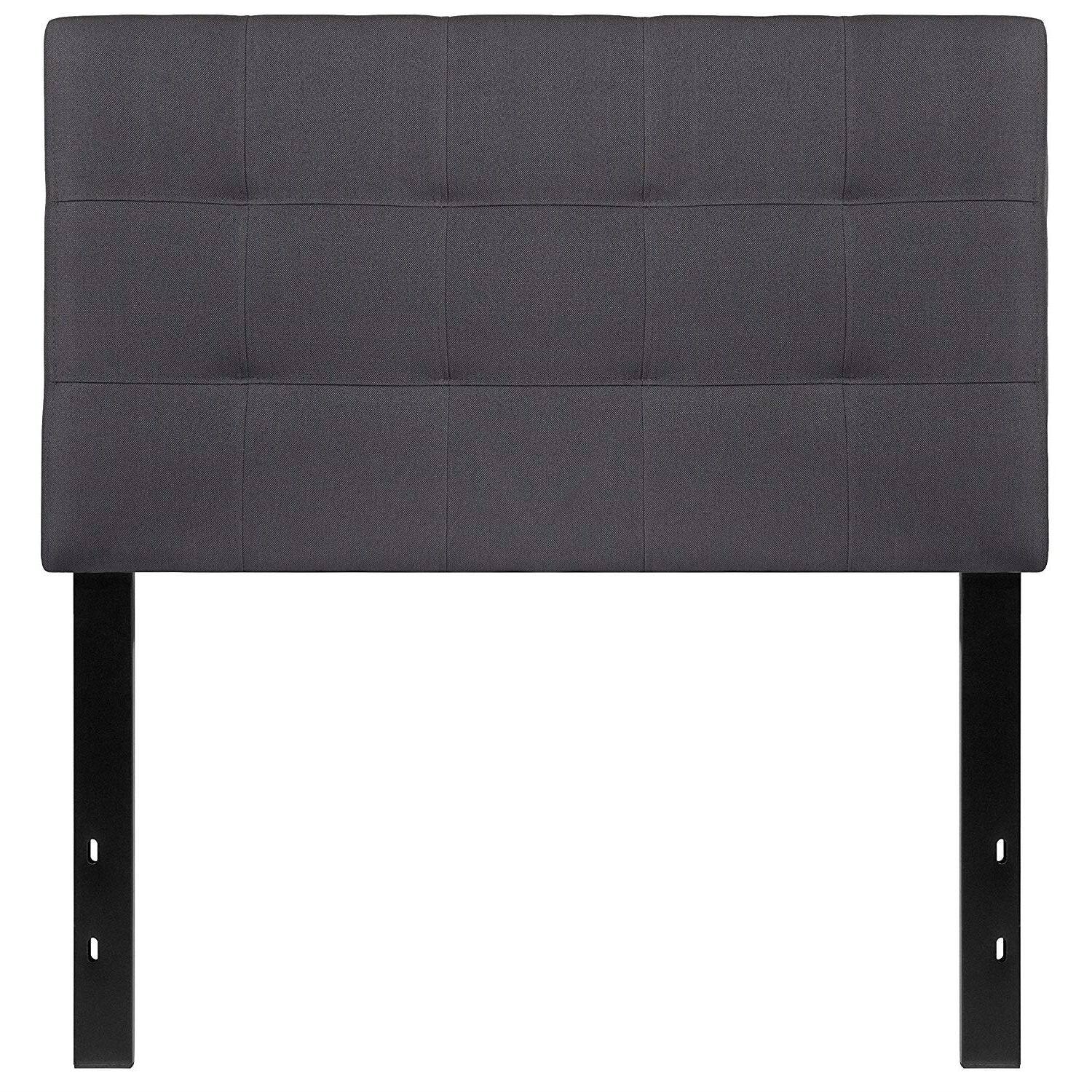 Angle. Hivvago - Twin size Modern Dark Grey Fabric Upholstered Panel Headboard - Gray.