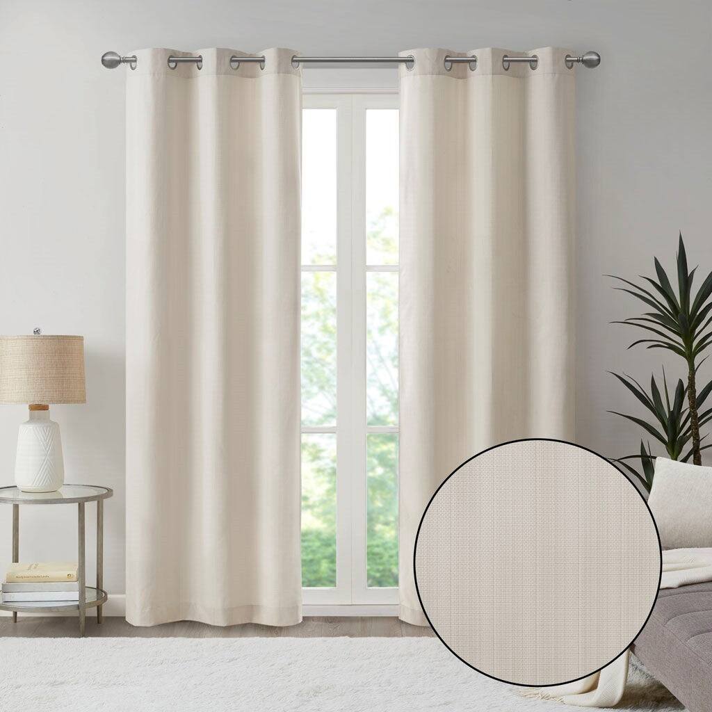 Angle. BreeBe - Basketweave Room Darkening Curtain Panel Pair(2 Pcs Window Panels) - Ivory.