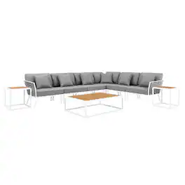 Modway - Stance 9-Piece Aluminum Outdoor Sectional Sofa Set - White Gray