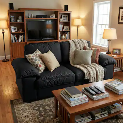 Front. Anysun - 78.7" Faux Leather 2-Seat Loveseat with Hidden Storage - Space-Saving for Small Apartments - Black.