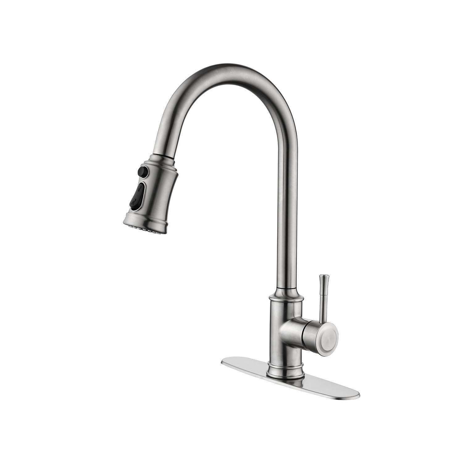 Front. TinyHomie - Single Handle High Arc Pull Out Kitchen Faucet Stainless Steel Pull Down Sprayer - Black.