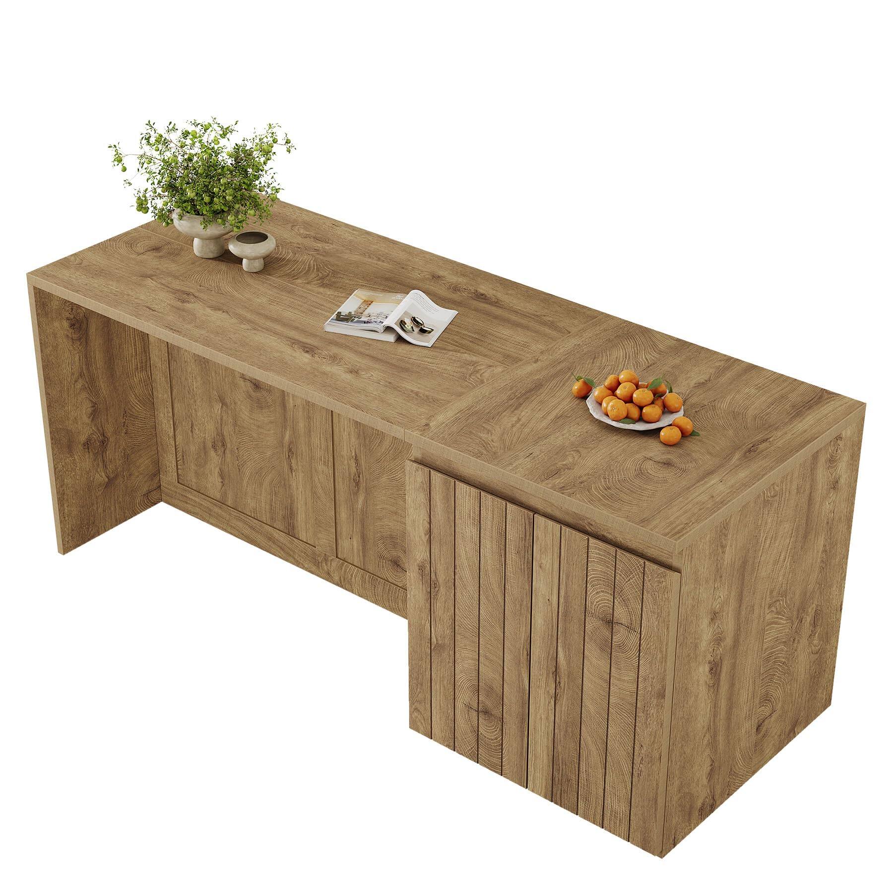 Alt View 5. Tribesigns - 70.9-Inch Kitchen Island with Storage Cabinet and Seating Space for Kitchen or Dining Room - Brown.