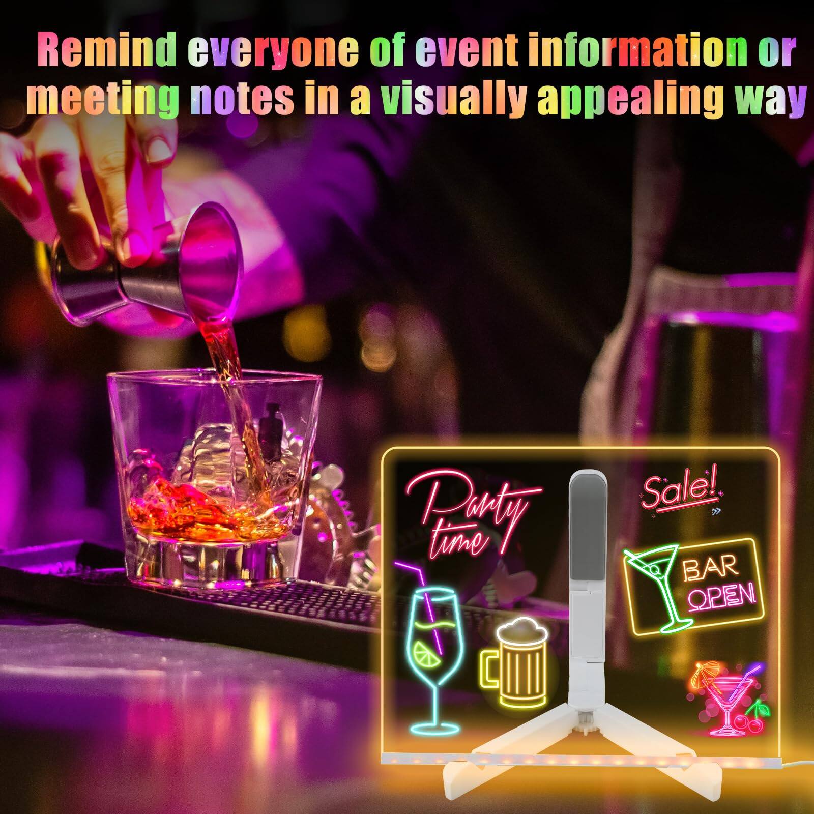 Remind everyone of event information or meeting notes in a visually appealing way

Party time Sale! BAR OPEN