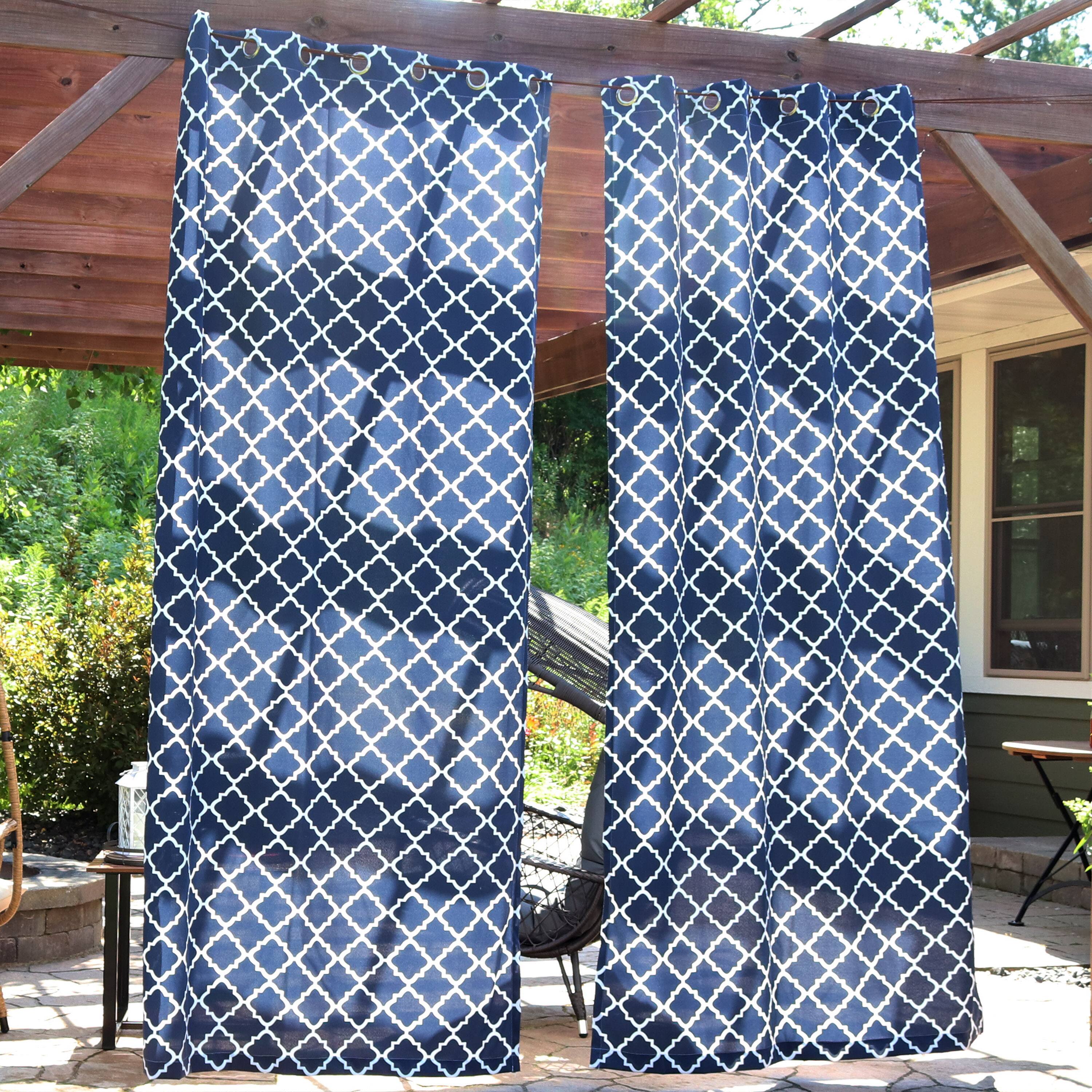 Alt View 1. Sunnydaze - Outdoor Curtain Panel - 52 in x 108 in - Set of 2 - Blue Quatrefoil.