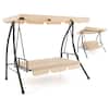 Front. Gymax - Gymax Outdoor Swing Chair Glider Patio Hammock Converting Flatbed w/ Adjustable Canopy - Beige.