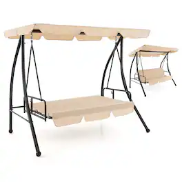 Gymax - Outdoor Swing Chair Glider Patio Hammock Converting Flatbed w/ Adjustable Canopy - Beige