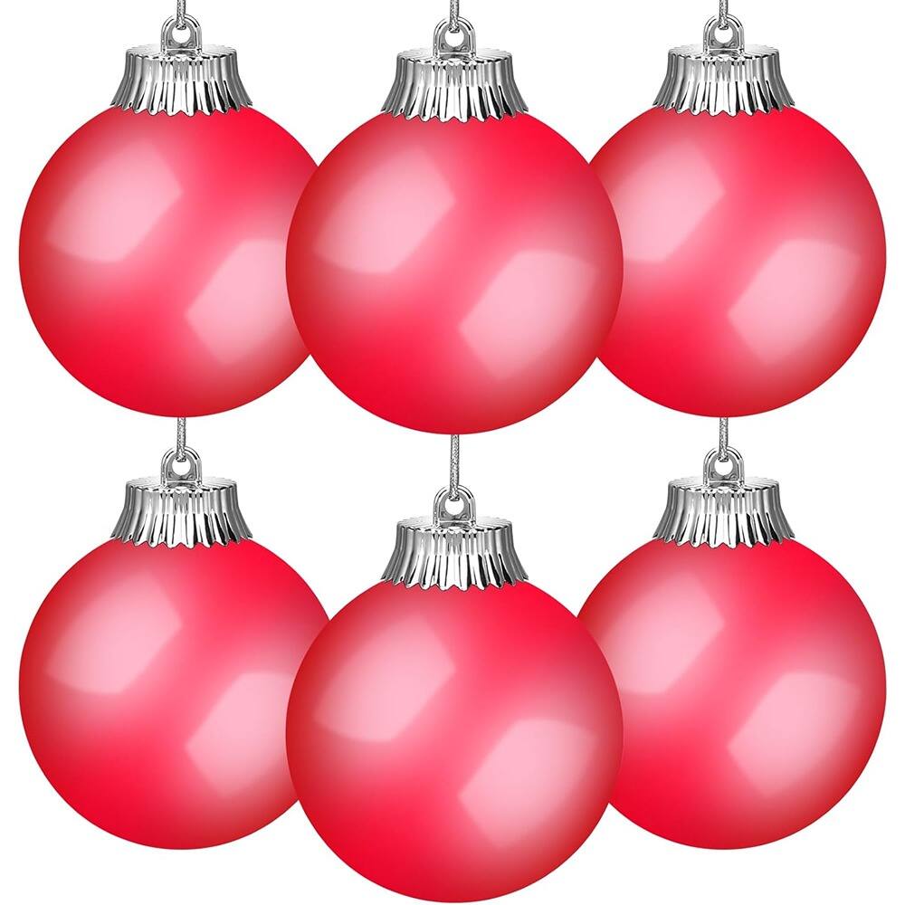 RTMB - 6-Pack 5" LED Globe Ornaments, Battery-Powered Plastic Lights w/ Remote - Red