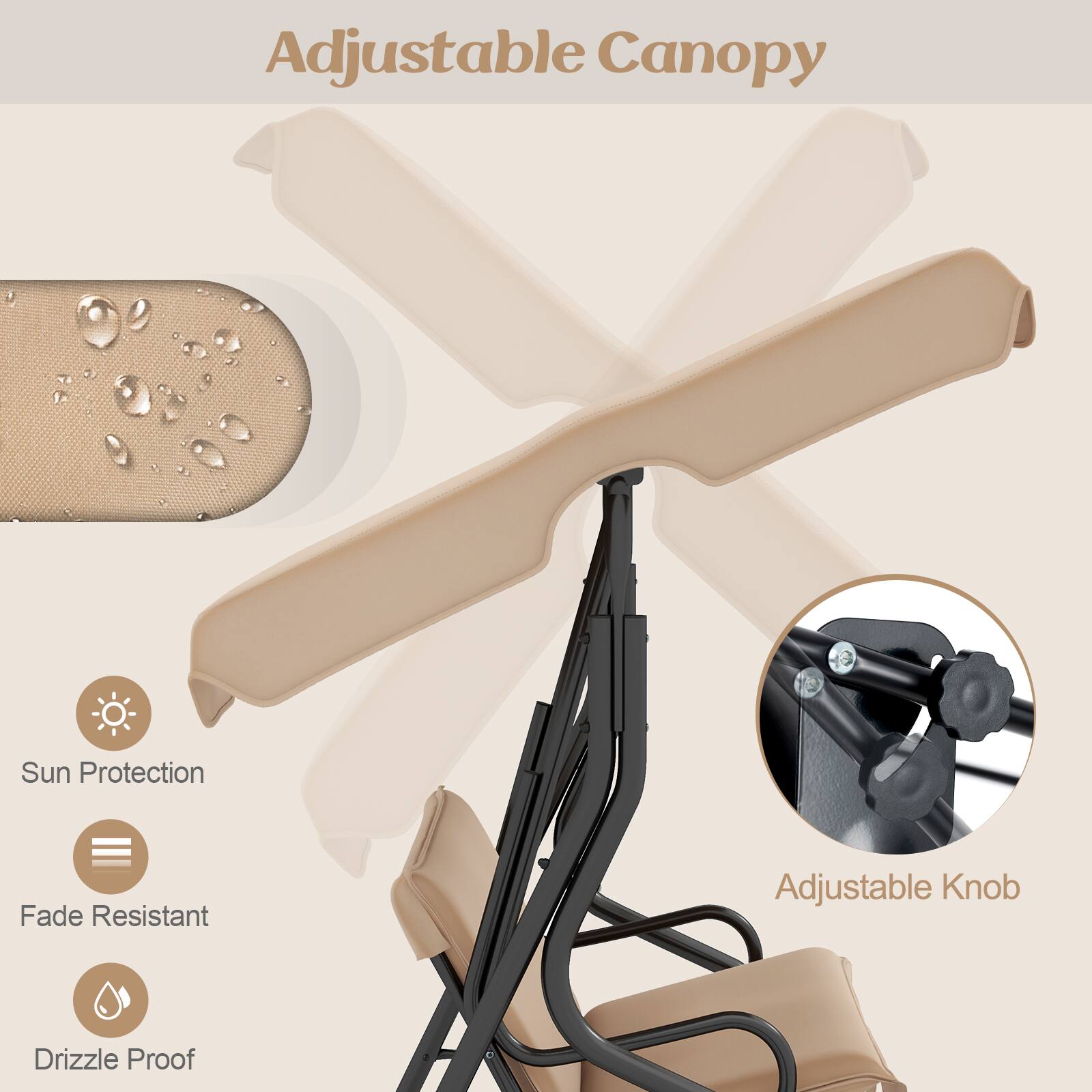 Adjustable Canopy Sun Protection Fade Resistant Adjustable Knob Drizzle Proof