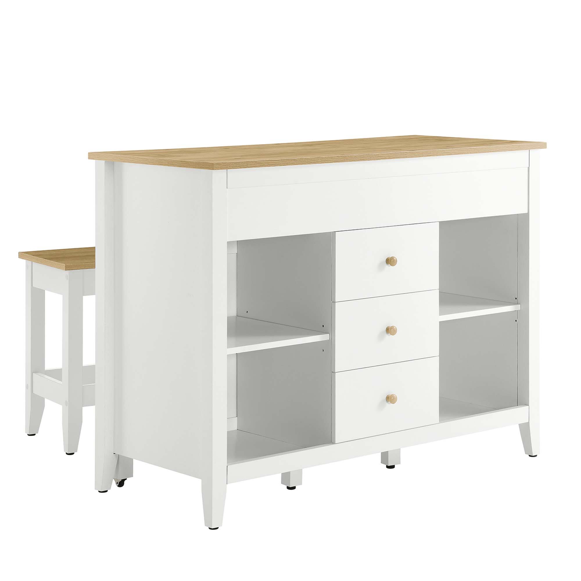 Angle. Modway - Farmstead 3-Piece Kitchen Island and Stool Set by Modway - Oak White.