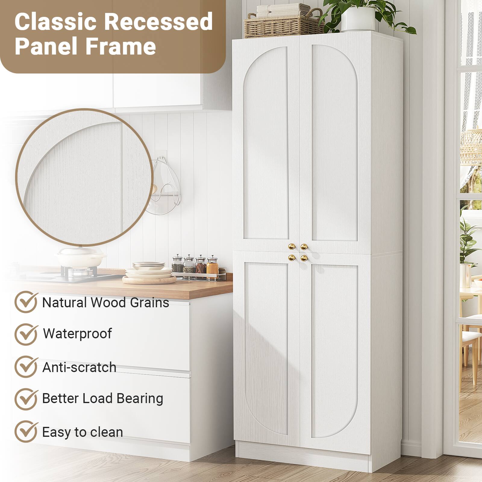 Classic Recessed Panel Frame

- Natural Wood Grains
- Waterproof
- Anti-scratch
- Better Load Bearing
- Easy to clean
